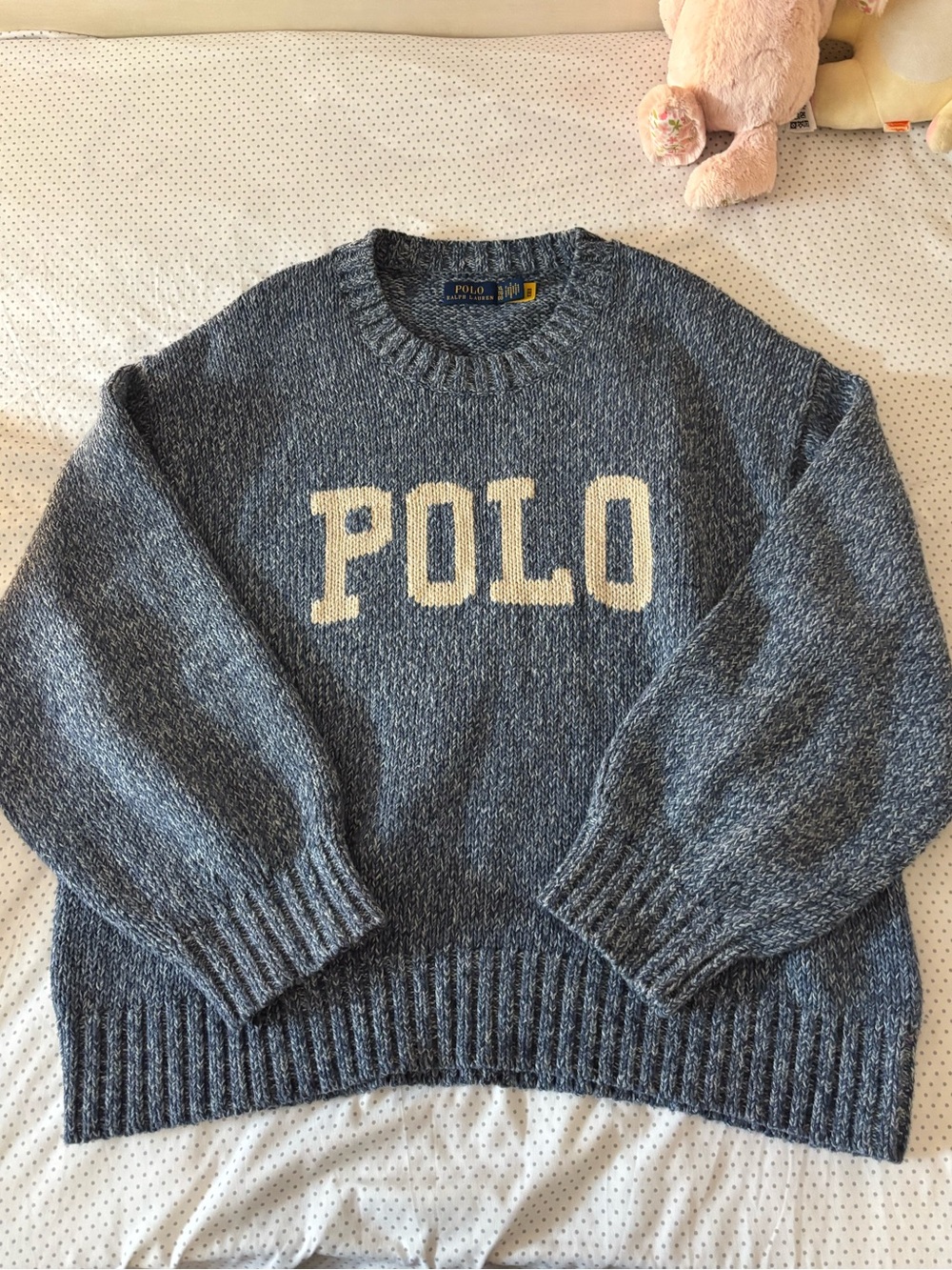 Ralph Lauren Blue Crewneck Sweater with Cream 'POLO'